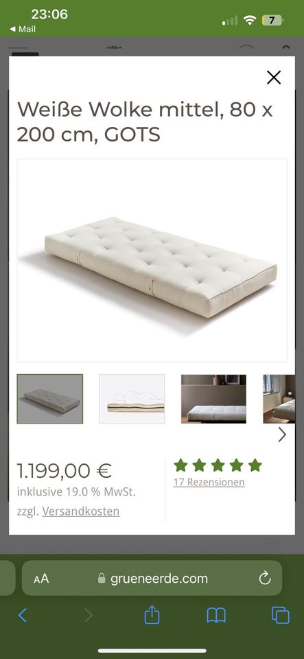 Grüne Erde Matratze *Weiße Wolke 80x200 Bett *NP1.249€* Ikea in Hamburg