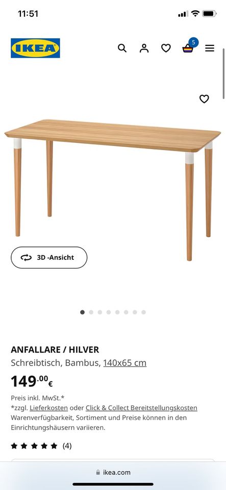 Ikea Schreibtisch Tisch Anfallare/Hilver 140x65 in Kerpen