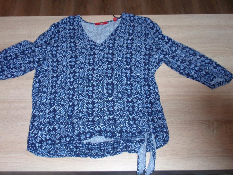 S. Oliver tolle Bluse mit 3/4 Arm dunkelblau gemustert Gr. 40 in Auengrund