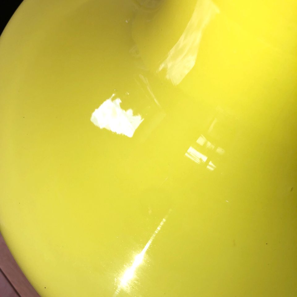 Vintage HUSTADT LEUCHTEN Gelb Opalglas Pendellampe Space Age in Evessen