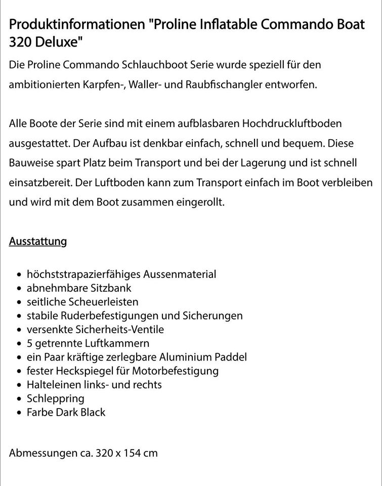 ProLine Commando Schlauchboot/ Angelboot inkl. Mercury 5 PS Motor in Ribnitz-Damgarten