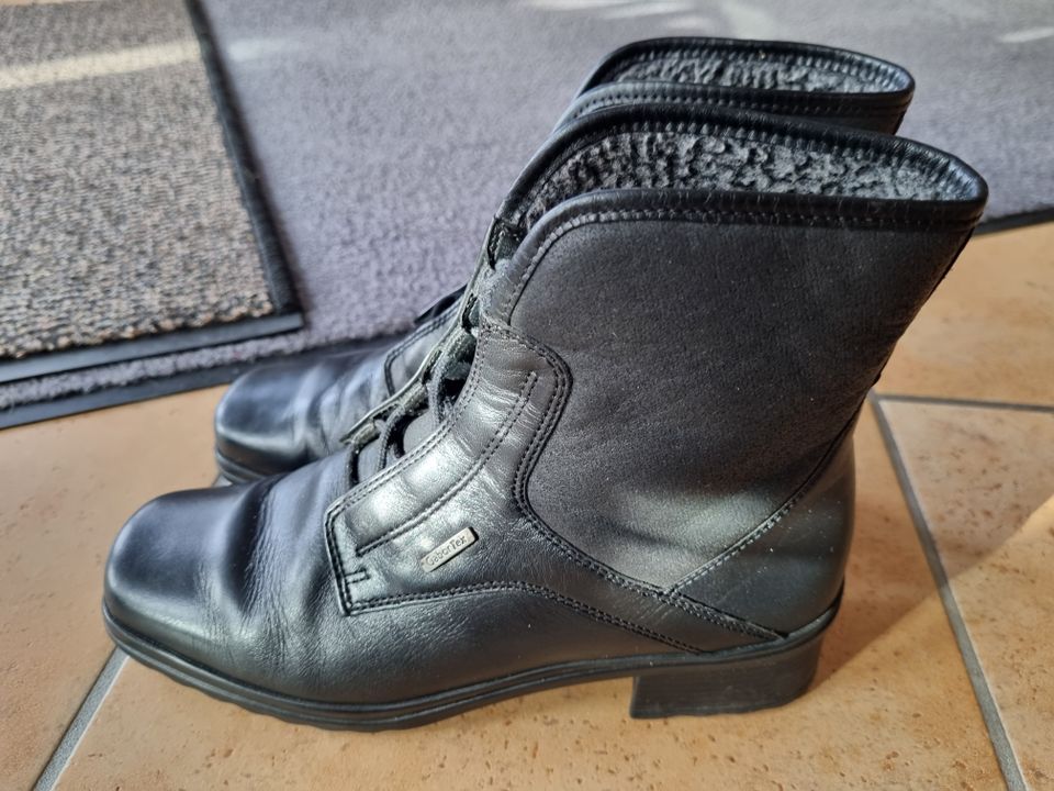 Gabor Tex schwarze Leder Stiefelette gefüttert Gr 37 in Herschbach