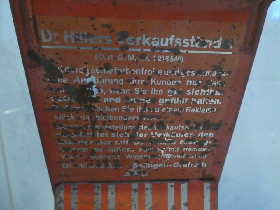 Dr.Hillers Solingen Blechständer Vorkrieg Tante Emma Laden Schild in Spahnharrenstätte