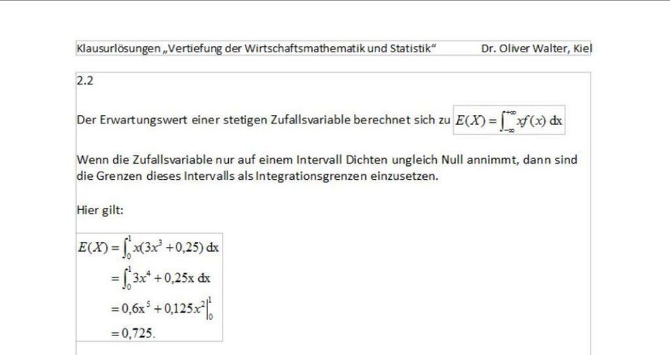 Lösungen: Vertiefung Wirtschaftsmathematik & Statistik - FernUni in Kiel