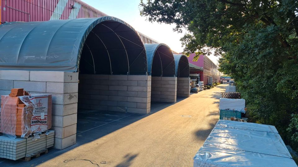 Containerüberdachung 6x6 Meter - Farbe grün - Leichtbauüberdachung Fahrsiloüberdachung Containertop Bogenzelt Folienzelt Unterstand Garage Carport Schutz - Schnelle Installation Wetterfest Garantie in Hamburg