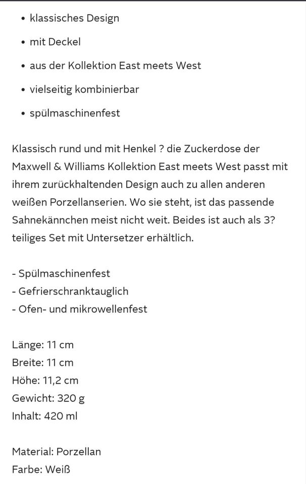 Maxwell & Williams Zuckerdose 420ml Porzellan in Reutlingen