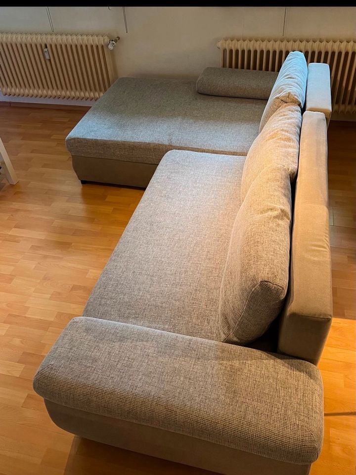 L-Sofa Wohnlandschaft Couch Bettfunktion Bettkasten Beige Grau in Darmstadt