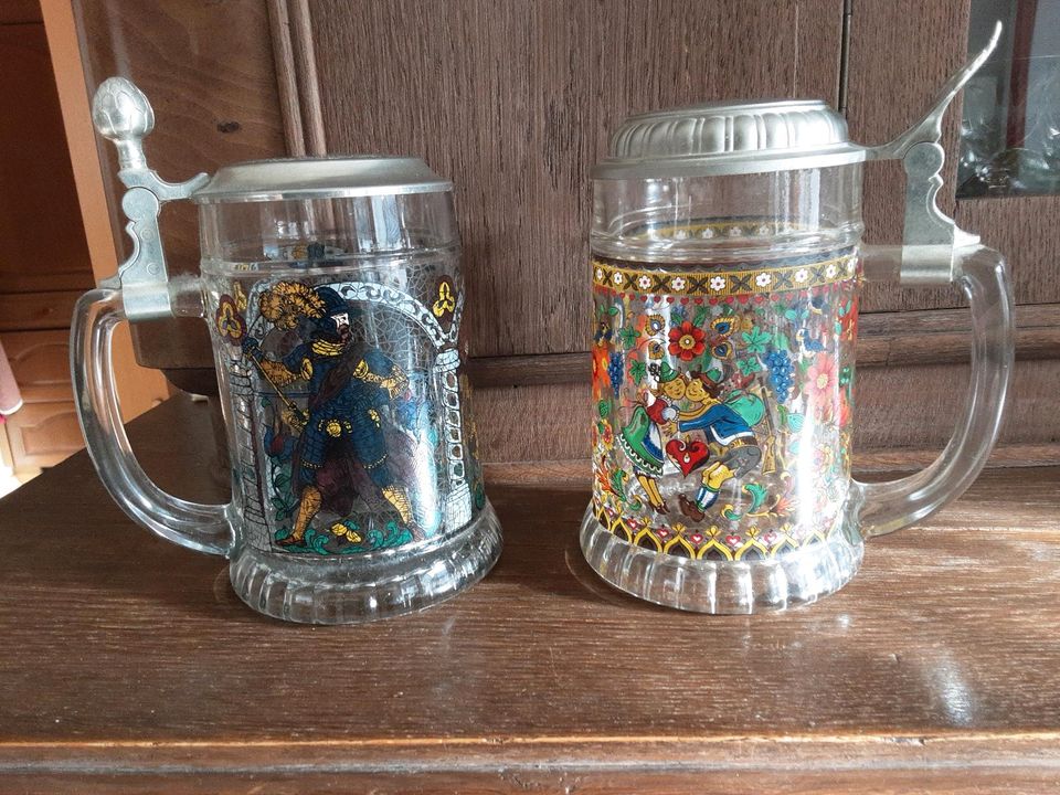 Bierkrug Glas 2 Stück unbenutzt mit Zinndeckel Sammlerstücke in Nistertal