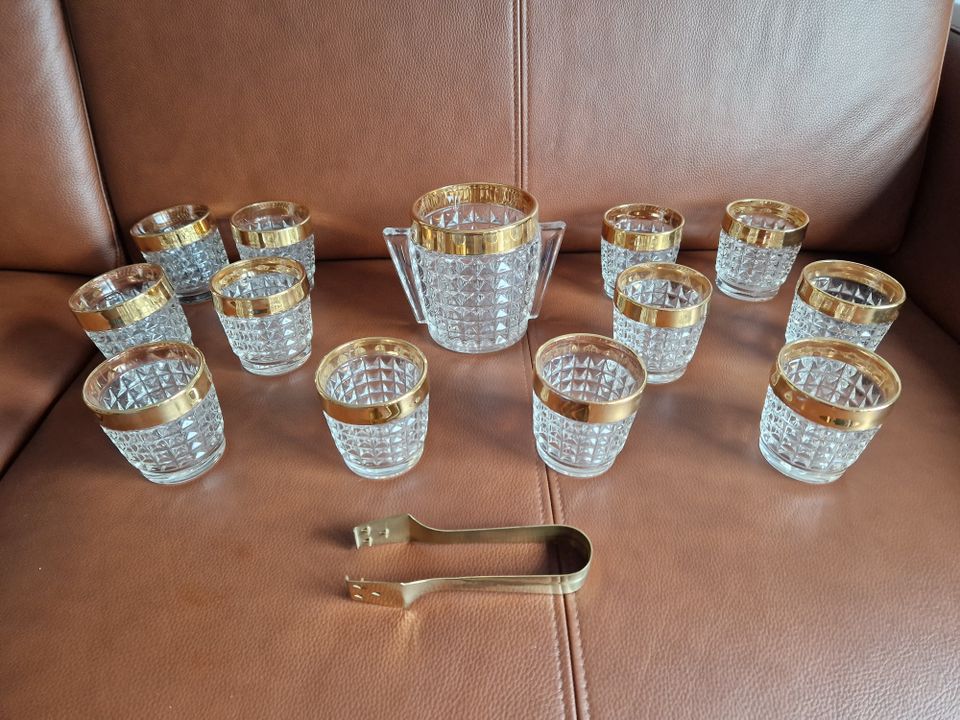 12x Kristall Gläser und Eiswürfelbehälter, 50er Jahren mit Goldra in Paderborn