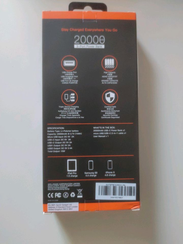 Power Bank 3-Port 20000mAh neu. in Jettingen