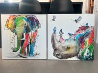 Bilder Kunstdruck auf Leinwand Nashorn / Elefant bunt wie neu Hessen - Einhausen Vorschau