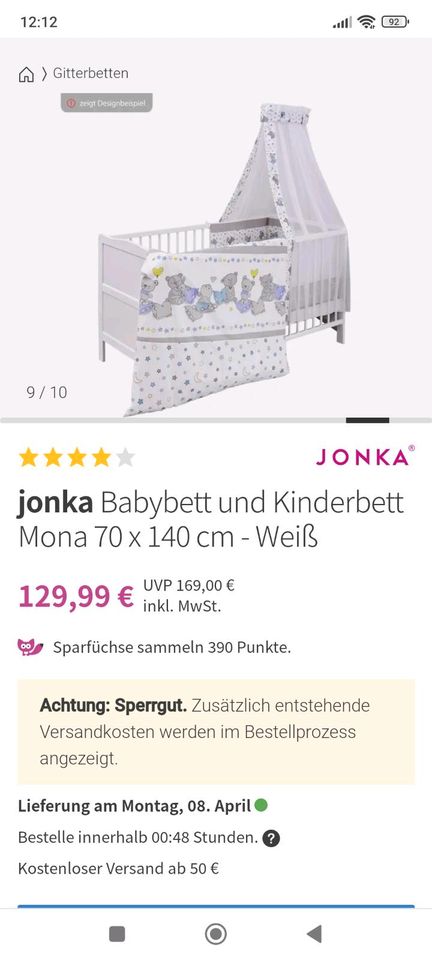 Jonka Babybett Kinderbett weiss mit Träumeland Matratze in Vellmar