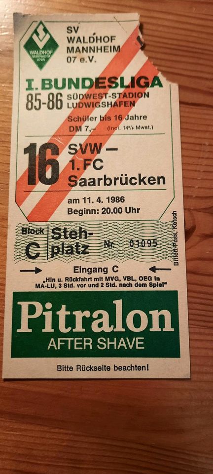 SV Waldhof - 1.FC Saarbrücken original Ticket 11.04.1986 in Ludwigshafen