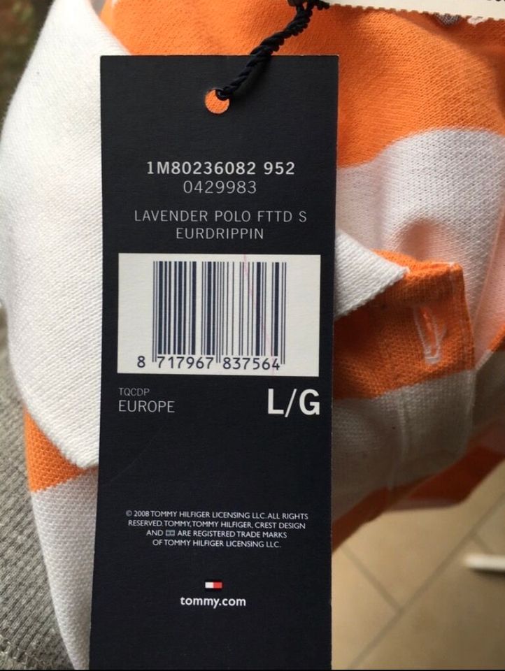 Tommy Hilfiger Polo Shirt Slim fit Weiß Orange gestreift in L NEU in Frankfurt am Main