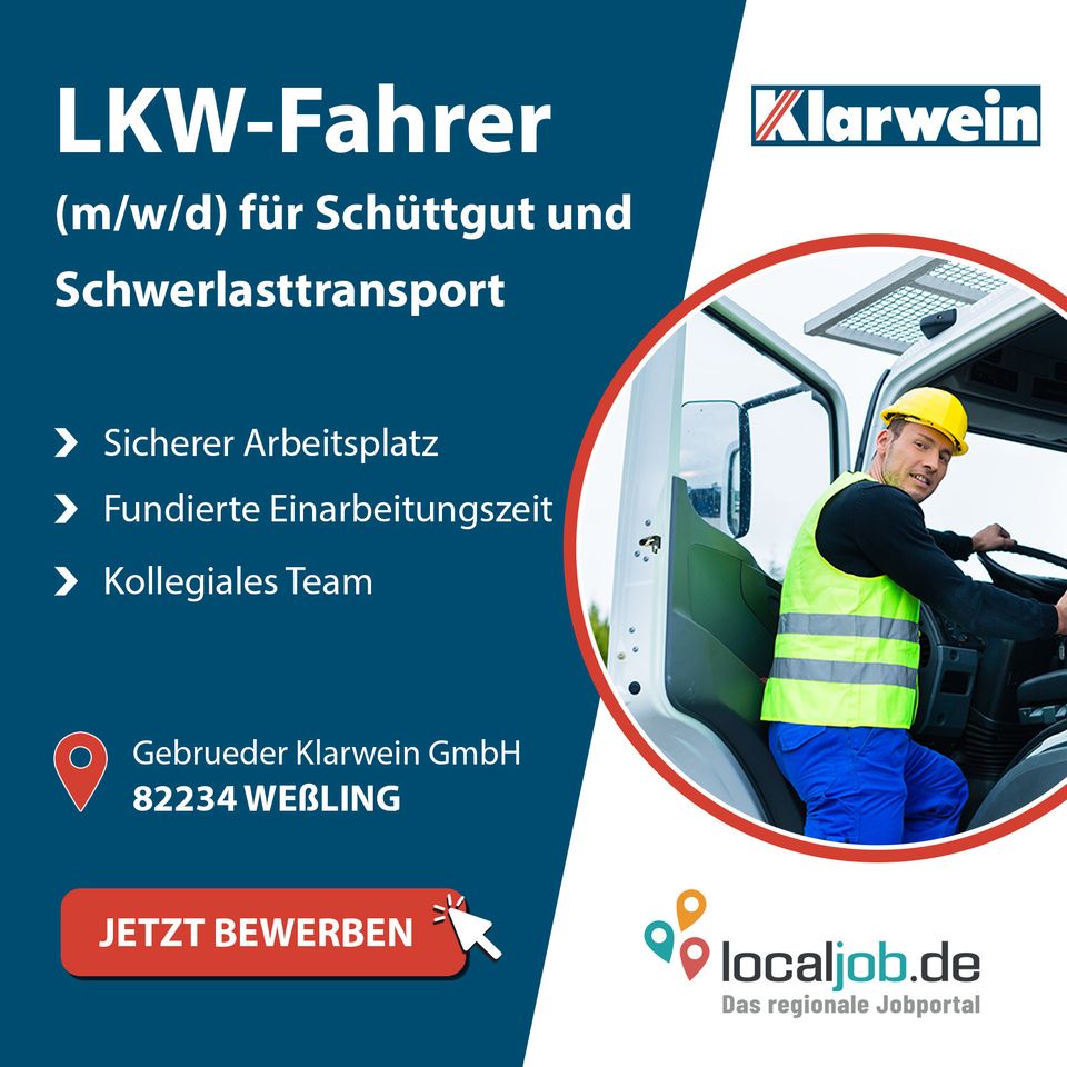 LKW-Fahrer (m/w/d) für Schüttgut und Schwerlasttransport in Weßling gesucht | www.localjob.de in Weßling