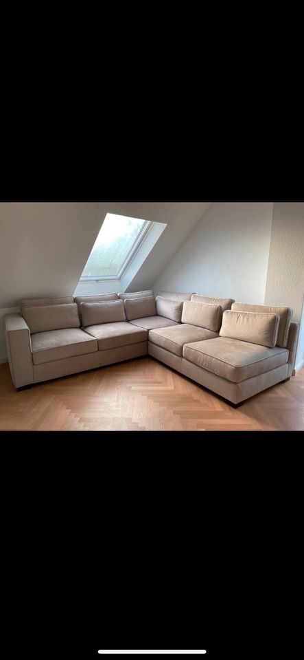 Sofa Couch Wohnlandschaft Ecksofa beige Samt Velours L-Form, Sand in Duisburg