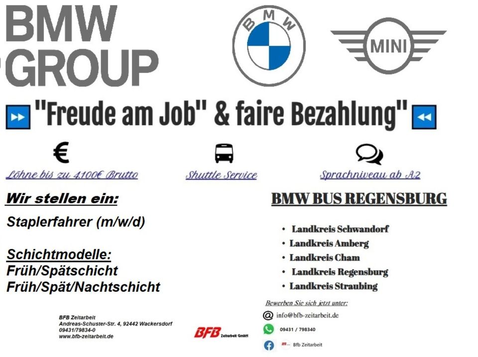 ⏩ BMW AG ⏪ ⚡Logistiker/Produktionshelfer ⚡⭐bis 4.100€ mtl in Regensburg