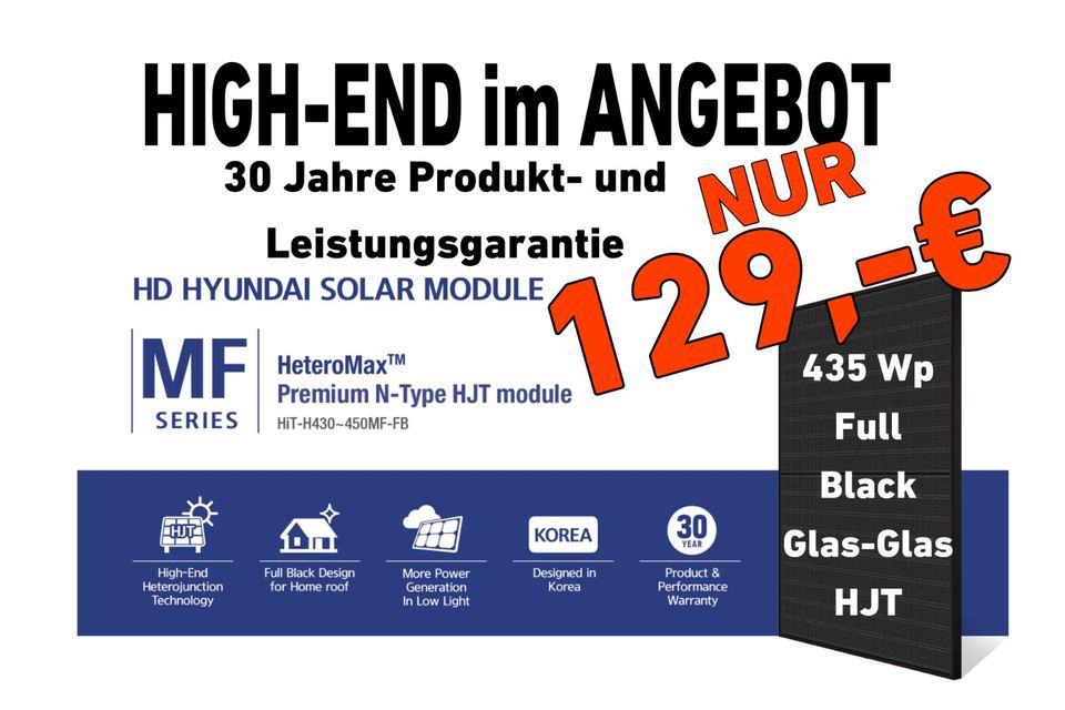 ANGEBOT ✅ PREMIUM ☀️ Solarmodul HYUNDAI DOPPELGLAS 435 WP FULL BLACK, HJT / PV - SOLAR - PHOTOVOILTAIK - SONNENSTROM - PREMIUM in Waldalgesheim