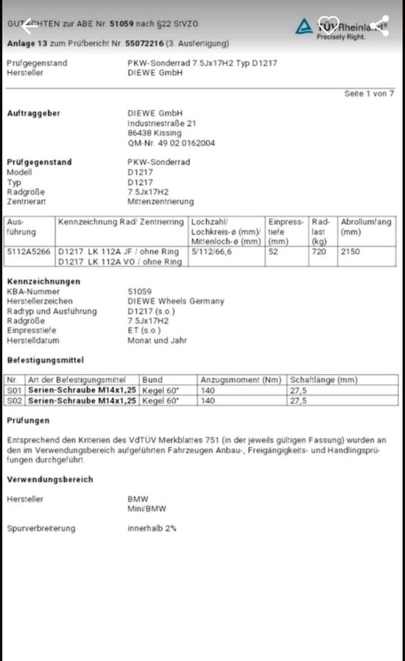 225/55 R17 101V BMW X1 X2 Mini Countryman Alufelgen Winterreifen in Wöllstein