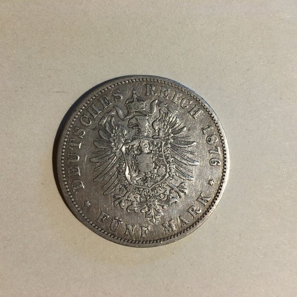 5 Mark Kaiserreich Silber Münze 1876 Preussen, Kaiser Wilhelm I in Waging am See