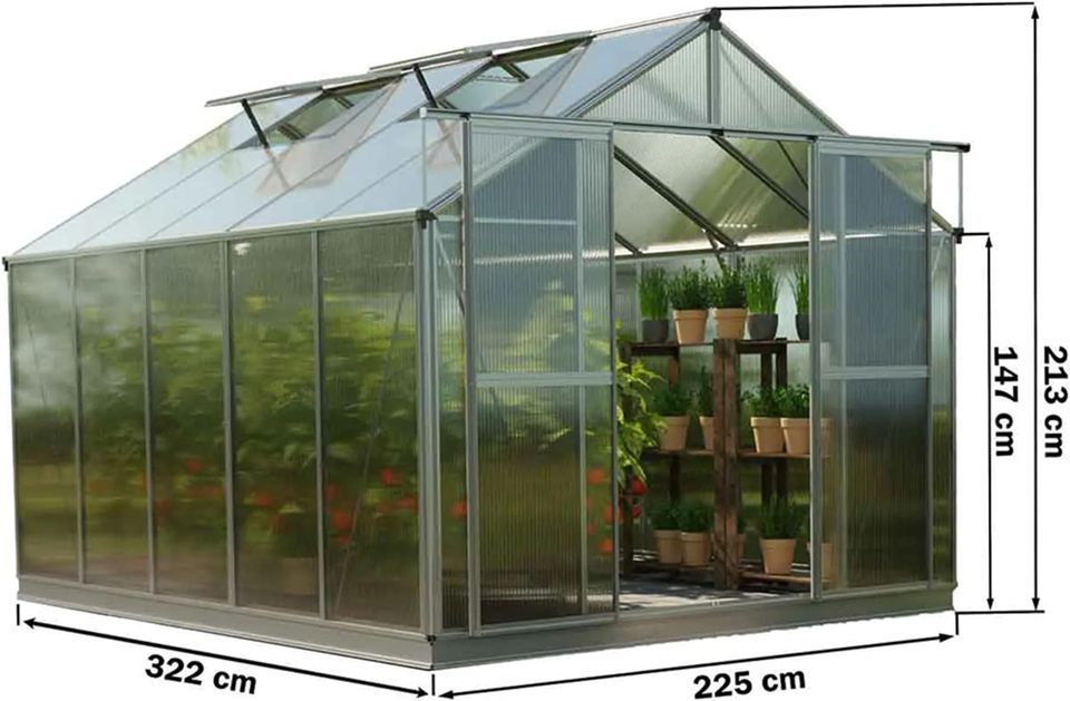 Gewächshaus Alu 225x322cm 6 mm Fundamentrahmen Gartenhaus NEU in Weilburg