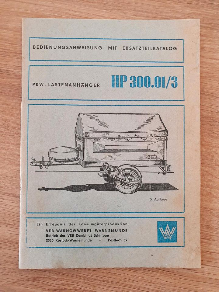 Bedienungsanleitung DDR Anhänger HP300 in Saalburg-Ebersdorf