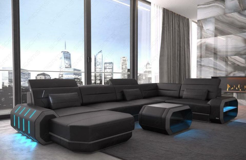 Sofa Wohnlandschaft Couch Roma in der U Form mit LED Beleuchtung in Berlin
