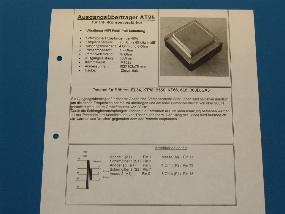 Röhren Ausgangsübertrager AT25 HiFi Röhrenverstärker in Gauting