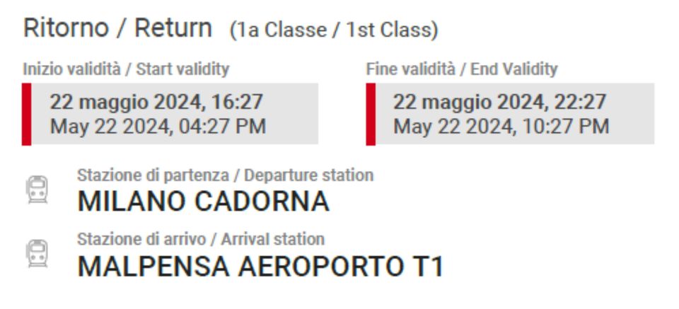 Mailand - Express Ticket Malpensa-Mailand Cardona 19.5/22.5. rt in Bargteheide