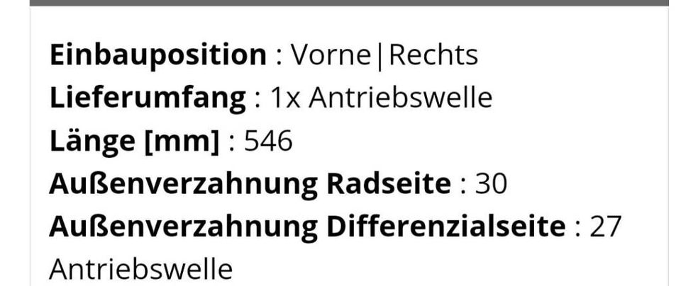 Antriebswelle vorne rechts und links in Döbeln