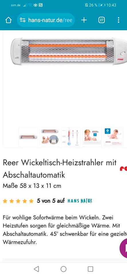 Reer Wickeltisch-Heizstrahler mit Abschaltautomatik Baby in Mauritz