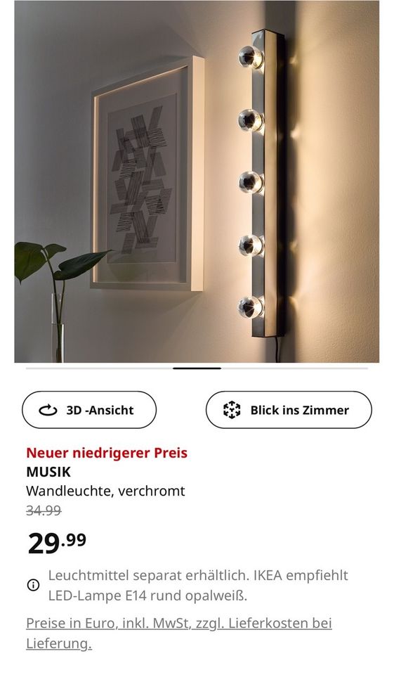 Beleuchtung Lampe Ikea MUSIK 2x inkl. Glühlampen Schminktisch NEU in Scharnebeck