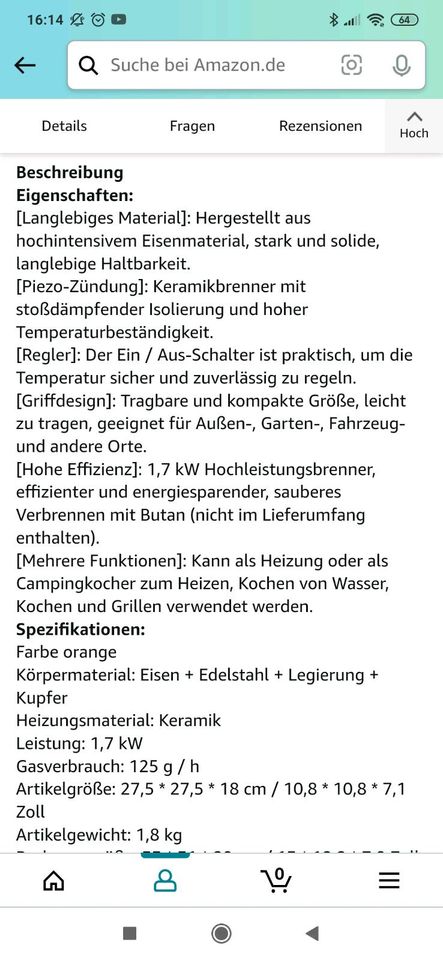 Gasheizung Flytise 1.7KW, tragbare Raumheizung in Frankfurt (Oder)