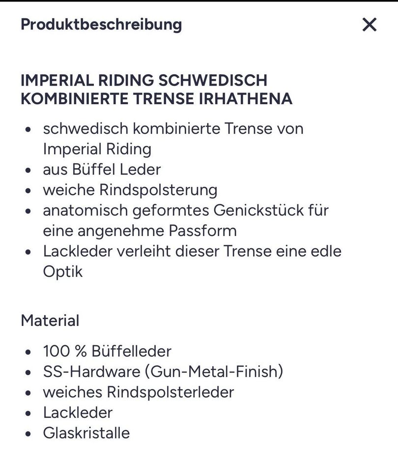 Trense Imperial Riding IRHAthena m. Zügeln NEU Pony in Meinersen