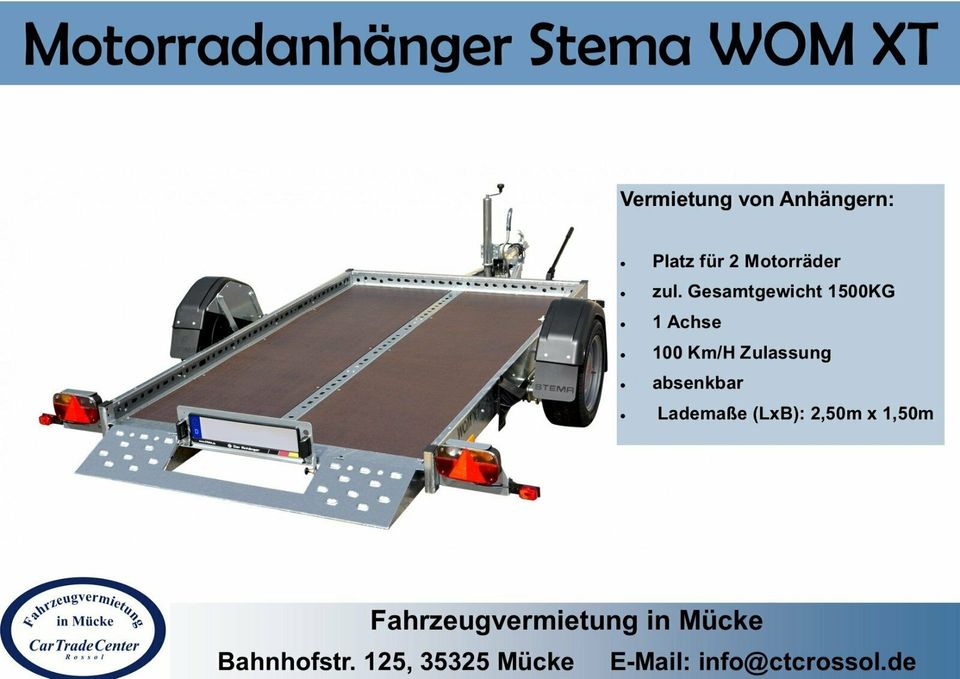 Anhängervermietung Verleih Motorrad Anhänger Mieten in Mücke