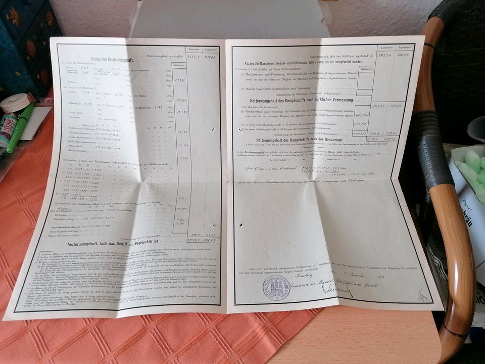 Großes Interessantes Dokument maritim 1922, 0riginal in Bremen