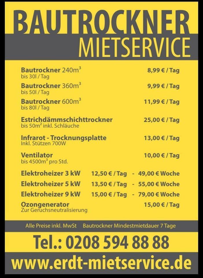 Bautrockner mieten - Oberhausen - Sie mieten beim Profi - in Essen