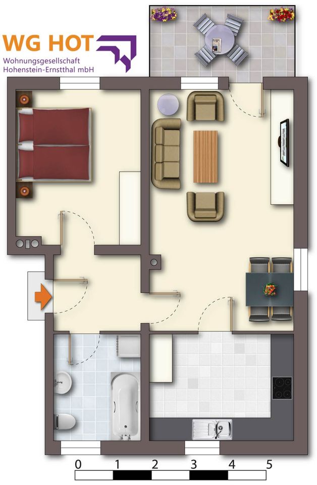 2 Zimmer Mietwohnung, 2-Raum-Wohnung, Balkon, ruhige Lage, keine Kaution in Hohenstein-Ernstthal