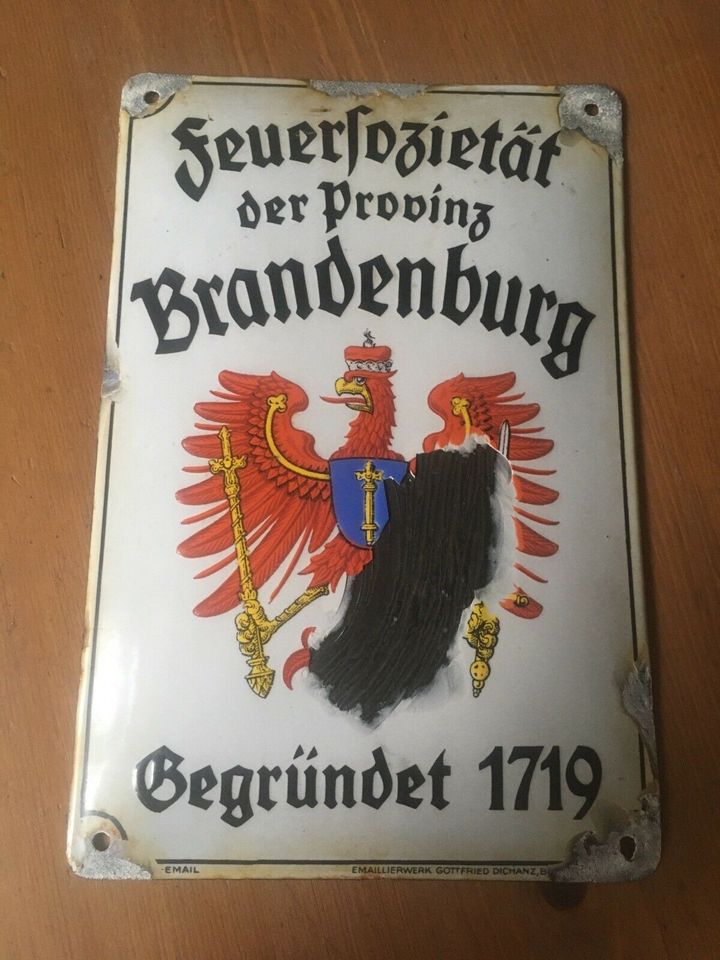 Emailleschild Feuersozietät der Provinz Brandenburg in Leipzig
