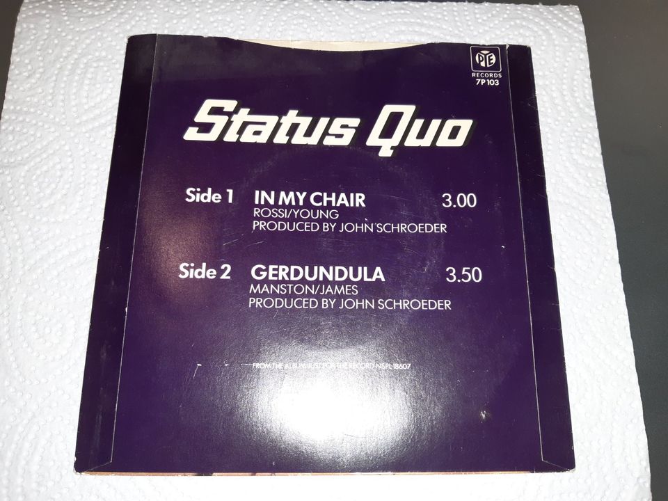 rare vinyl single STATUS QUO - IN MY CHAIR / GERDUNULA - Just For in Hannover