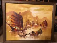 VINTAGE HONGKONG-ORIGINAL-KUNST, ÖLGEMÄLDE , HANDGEMALT Niedersachsen - Denkte Vorschau