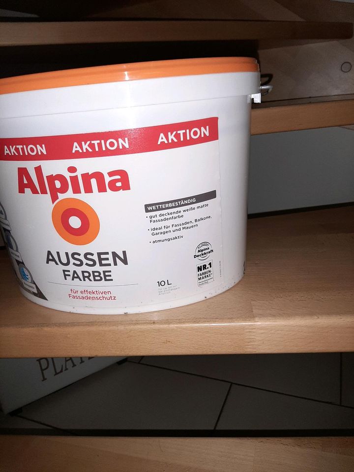 Alpina Aussenfarbe,Farbe weiß,neu,10 Liter,5 Eimer,Außenfarbe in Lößnitz