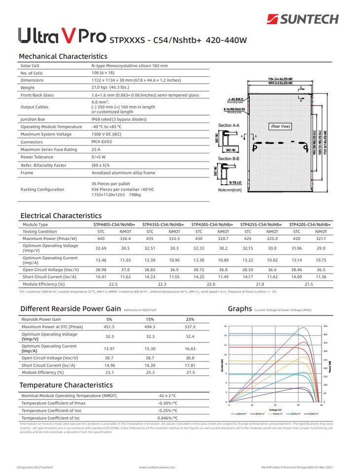 Suntech Ultra V Pro 430Watt Glas-Glas Modul in Loxstedt