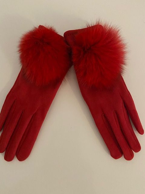 Exklusive Damenhandschuhe mit Pelzbommel in rot **NEU** in Tönisvorst