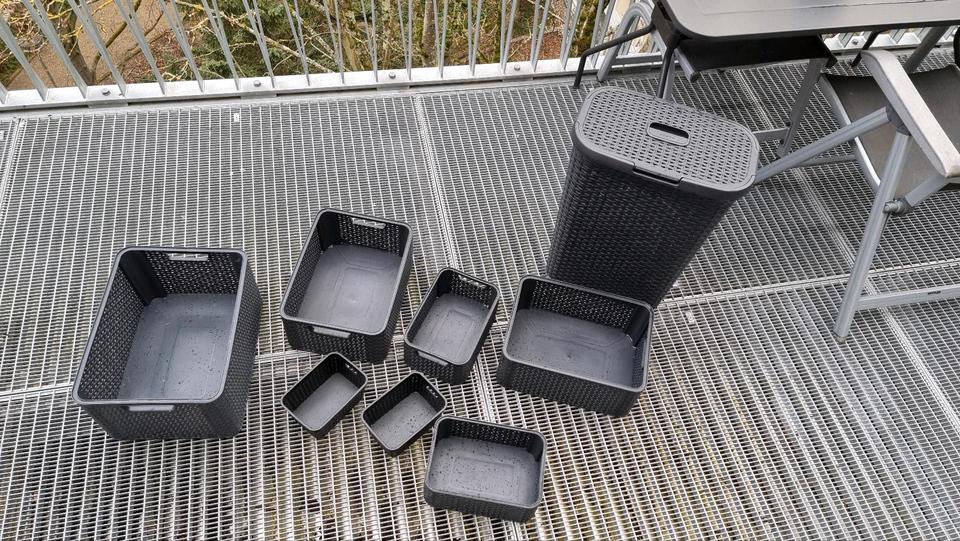 Curver 8-teilig, Rattan-Optik, Aufbewahrungsboxen +Wäschebox in Würzburg