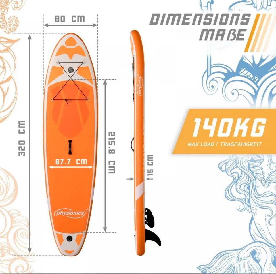 Stand Up Paddle Board Aufblasbares SUP Board mit Paddel Pumpe in Hainburg