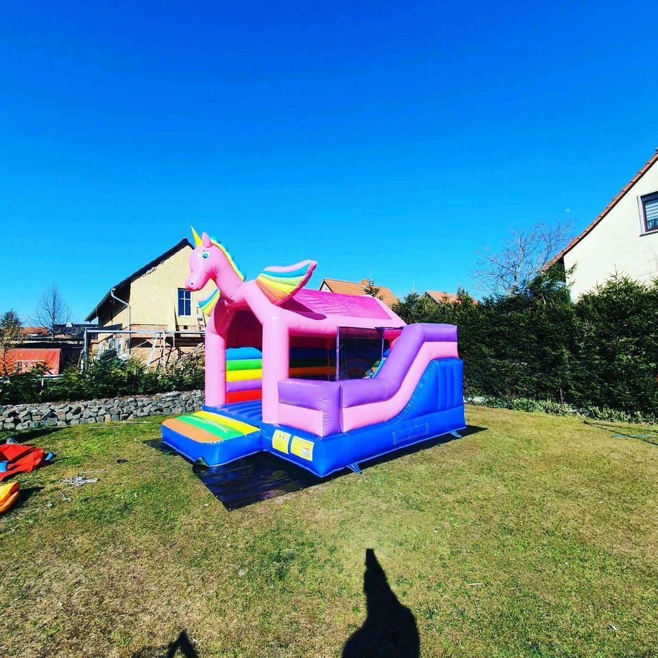 Einhornhüpfburg Hüpfburg Kinder Sommer Garten Feier Party in Döllstädt