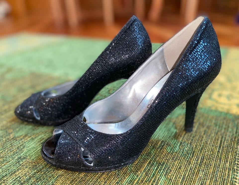 Pumps Peeptoe Marke Vista Italien schwarz Glitzer Gr. 38 - Leder in Neustrelitz
