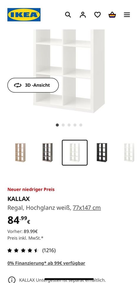 Kallax Hochglanz  mit Rollen weiß 2x4, 77 x147 in Köln