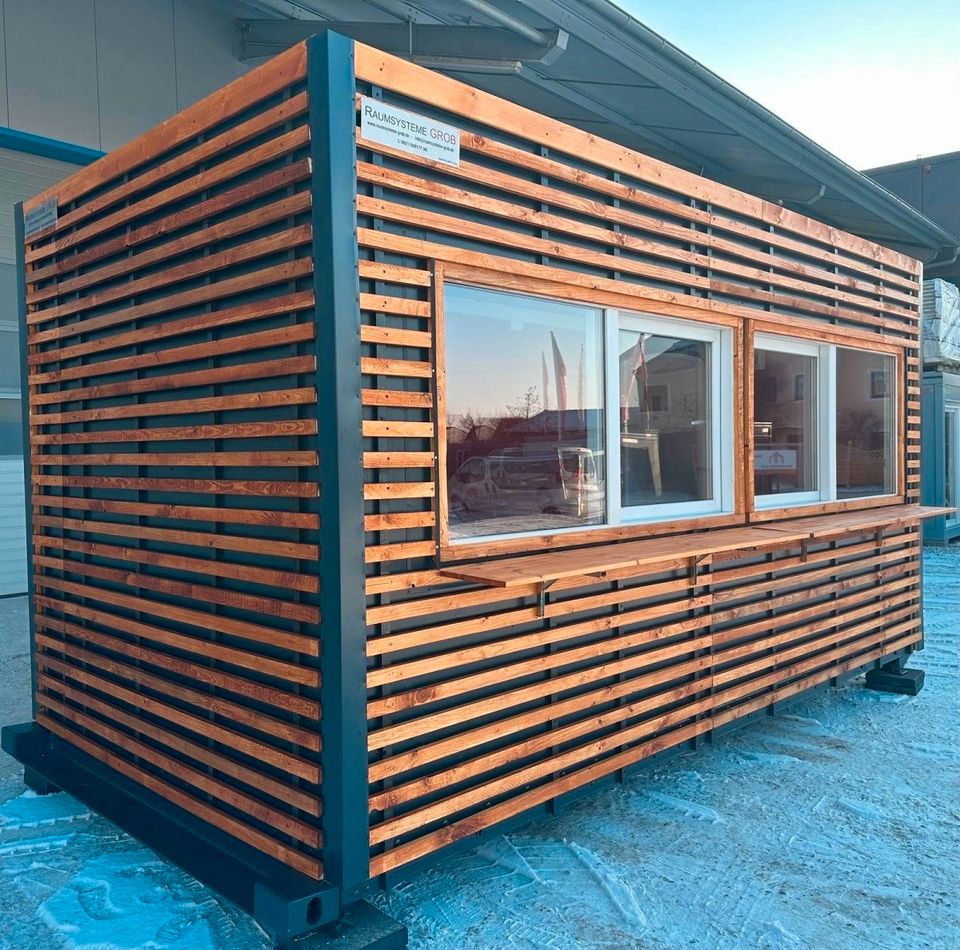 Container (5m) verkleidet mit Holz & Ladentheke - Verkaufsfenster - Imbisscontainer Verkaufsstand Kiosk Verkaufscontainer Shop Imbissbude Fastfoodcontainer Eisdiele Cafe Verkaufstheke - Neuware Köln in Brunnen